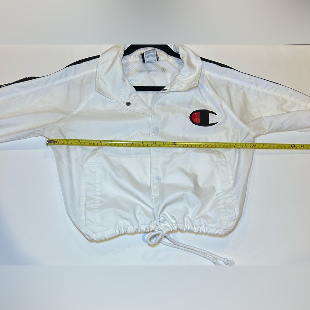 Champion White Windbreaker Jacket Small Women’s Logo Tape Cropped - Picture 11 of 13